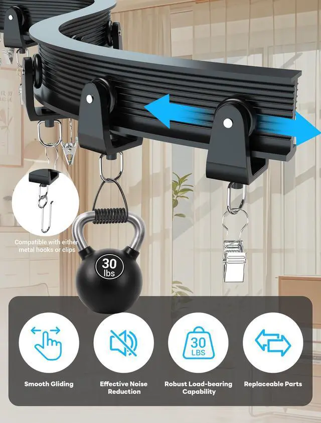 Alt view image 4 of 7 - Flexible Bendable Ceiling Curtain Track, 9.8 FT (3 m), Mount for Rail with sliding Curtain Track System, Curtain Track Ceiling Mount, Room Divider for RV, Bathroom, Ceiling Curtain Rod, Black