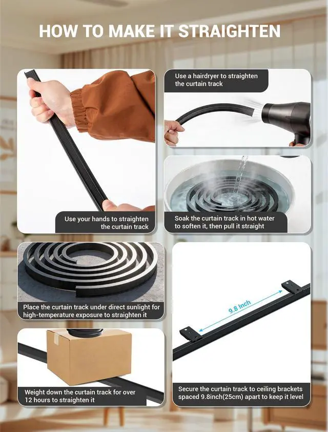 Alt view image 5 of 7 - Flexible Bendable Ceiling Curtain Track, 9.8 FT (3 m), Mount for Rail with sliding Curtain Track System, Curtain Track Ceiling Mount, Room Divider for RV, Bathroom, Ceiling Curtain Rod, Black