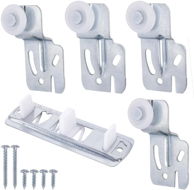 Main image of 5 Pcs Sliding Closet Door Roller Kit, Wardrobe Door Roller with Slide Track | Offset Nylon Wheel Closet Door Rollers Replacement for Top-Hung Sliding Door Hardware