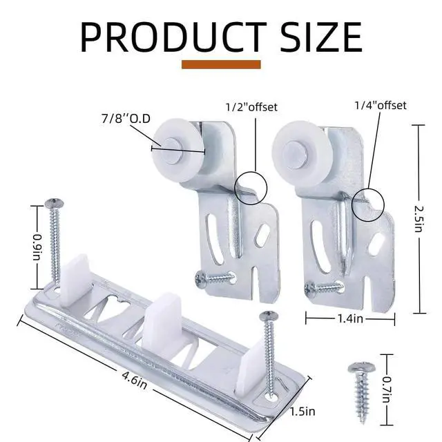 Alt view image 2 of 7 - Quiet Glide Sliding Door Roller Set, Top-Hung Sliding Door Hardware Roller & Track Kit, 5-Piece Wardrobe Closet Door Repair Replacement Set