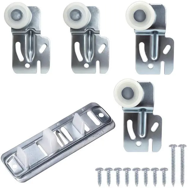 Main image of Quiet Glide Sliding Door Roller Set, Top-Hung Sliding Door Hardware Roller & Track Kit, 5-Piece Wardrobe Closet Door Repair Replacement Set