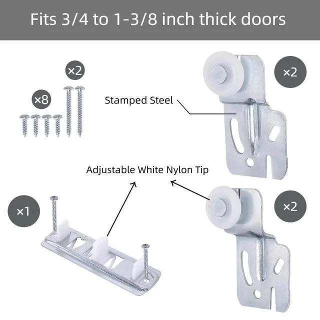 Alt view image 3 of 7 - Quiet Glide Sliding Door Roller Set, Top-Hung Sliding Door Hardware Roller & Track Kit, 5-Piece Wardrobe Closet Door Repair Replacement Set