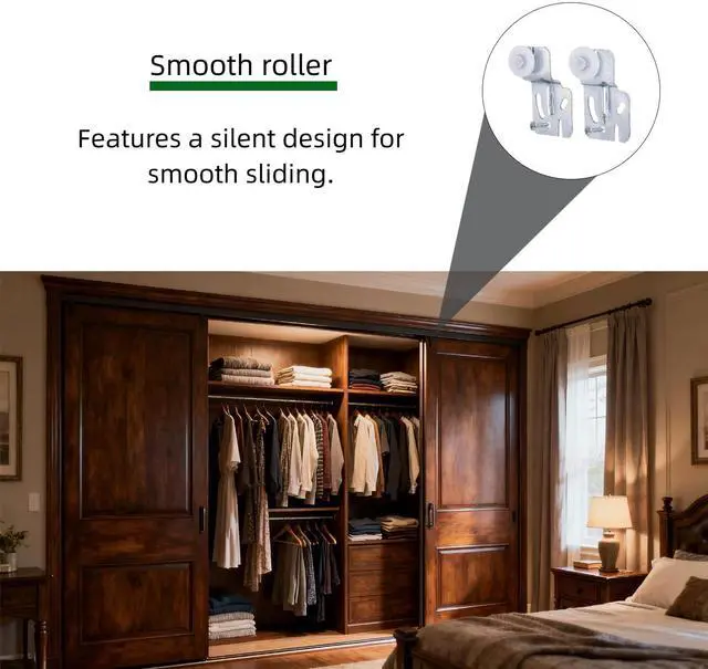 Alt view image 4 of 7 - Quiet Glide Sliding Door Roller Set, Top-Hung Sliding Door Hardware Roller & Track Kit, 5-Piece Wardrobe Closet Door Repair Replacement Set