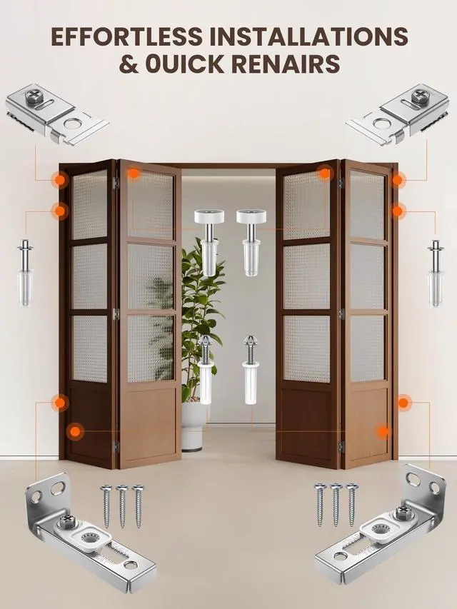 Alt view image 3 of 7 - Bifold Door Hardware Repair Kit - 2 Pack Bi-fold Sliding Closet Door Hardware Kit for 7/8" to 1" Track, Folding Pocket Door Replacement Parts Set Include Top Bottom Pivots Bracket and Guide Wheel