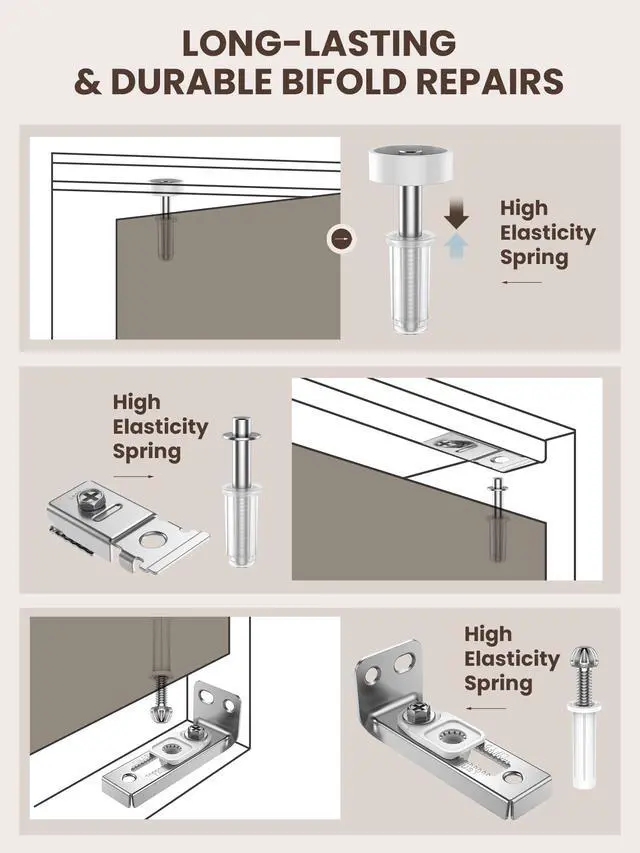 Alt view image 4 of 7 - Bifold Door Hardware Repair Kit - 2 Pack Bi-fold Sliding Closet Door Hardware Kit for 7/8" to 1" Track, Folding Pocket Door Replacement Parts Set Include Top Bottom Pivots Bracket and Guide Wheel