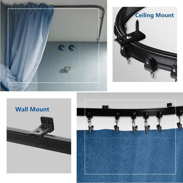Alt view image 3 of 7 - Ceiling Curtain Track, Flexible Bendable Curtain Track 10Ft Black Curved Curtain Rail Ceiling Wall Mount Curtain Sliding Track System Set for RV, Bay Window, Room Divider