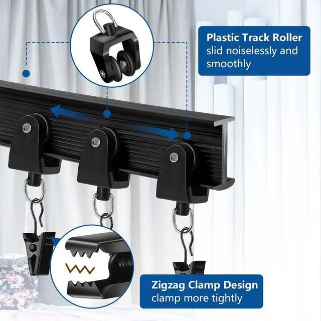 Alt view image 5 of 7 - Ceiling Curtain Track, Flexible Bendable Curtain Track 10Ft Black Curved Curtain Rail Ceiling Wall Mount Curtain Sliding Track System Set for RV, Bay Window, Room Divider