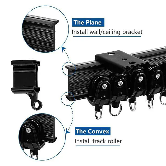 Alt view image 6 of 7 - Ceiling Curtain Track, Flexible Bendable Curtain Track 10Ft Black Curved Curtain Rail Ceiling Wall Mount Curtain Sliding Track System Set for RV, Bay Window, Room Divider