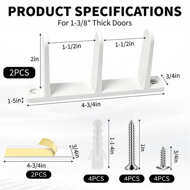 Alt view image 2 of 7 - 2 Pack Sliding Closet Door Floor Guide, Universal Fit for 1-3/8" Width Doors | White Plastic Sliding Door Track with Hardware for Closet Doors