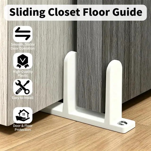 Alt view image 3 of 7 - 2 Pack Sliding Closet Door Floor Guide, Universal Fit for 1-3/8" Width Doors | White Plastic Sliding Door Track with Hardware for Closet Doors