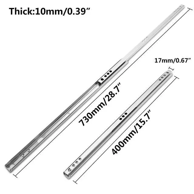 Alt view image 2 of 7 - 15.7 Inch Drawer Slides, 0.7" Wide, Pack of 2 | Metal, Ball Bearing, Two Way Slide Track Rail