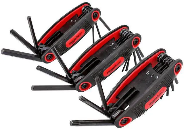 Main image of Folding Hex Key Set, Metric, SAE, and Star Sizes, Chrome Vanadium Steel, 3-Pack