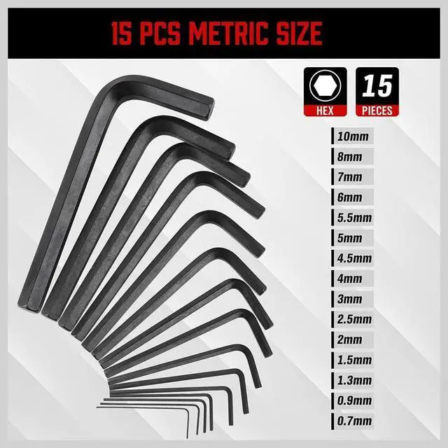 Alt view image 2 of 7 - 32-Piece Hex Key Wrench Set, Metric and SAE Allen Wrenches (0.028-3/8 inch, 0.7-10 mm) L Shape Allen Keys, Chrome Vanadium Steelwith 2x Extension Handle