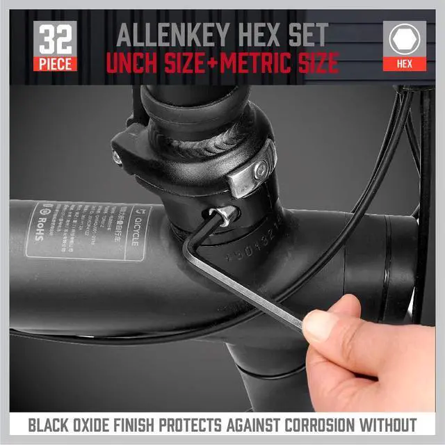 Alt view image 5 of 7 - 32-Piece Hex Key Wrench Set, Metric and SAE Allen Wrenches (0.028-3/8 inch, 0.7-10 mm) L Shape Allen Keys, Chrome Vanadium Steelwith 2x Extension Handle