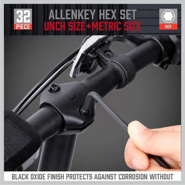 Alt view image 6 of 7 - 32-Piece Hex Key Wrench Set, Metric and SAE Allen Wrenches (0.028-3/8 inch, 0.7-10 mm) L Shape Allen Keys, Chrome Vanadium Steelwith 2x Extension Handle