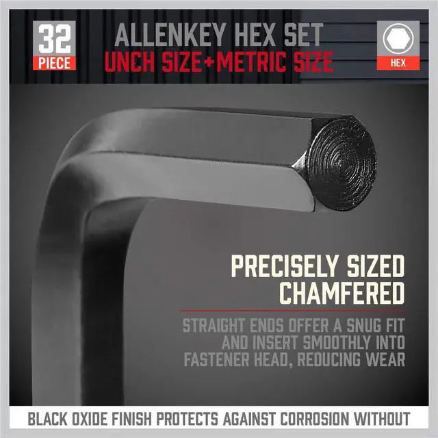 Alt view image 7 of 7 - 32-Piece Hex Key Wrench Set, Metric and SAE Allen Wrenches (0.028-3/8 inch, 0.7-10 mm) L Shape Allen Keys, Chrome Vanadium Steelwith 2x Extension Handle