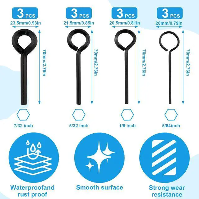 Alt view image 2 of 6 - 12 PCS Black Standard Hex Dogging Key with Full Loop(5/64in,1/8 inch, 5/32 inch, 7/32 inch), Metal Allen Wrench Set Door Key for Push Bar Panic Exit Device Panic Exit Equipment