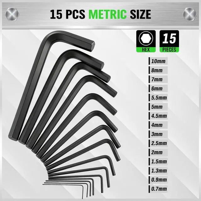 Alt view image 2 of 7 - 32-Piece Hex Key Allen Wrench Set, SAE and Metric Allen Keys MM(0.7mm-10mm) SAE(0.028"-3/8), L Shape, Chrome Vanadium Steel, Easy Organization