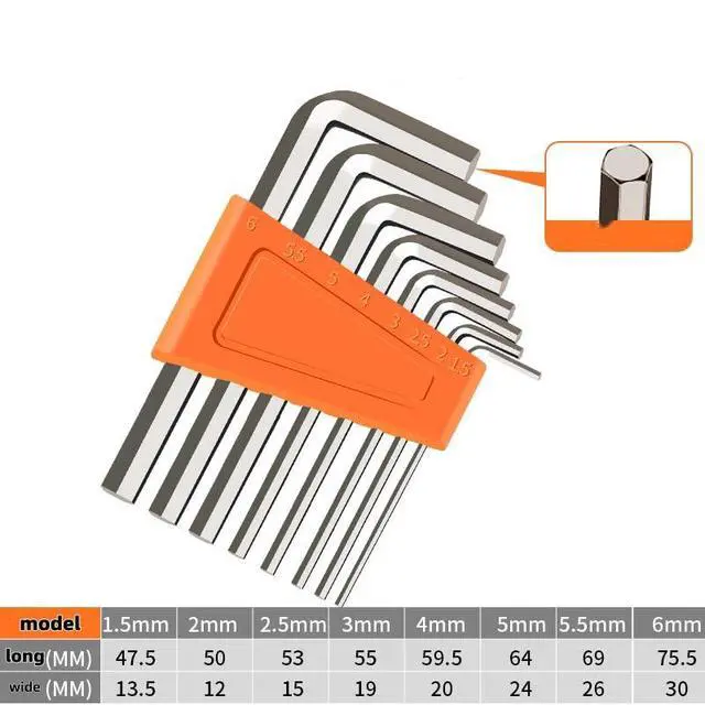Alt view image 2 of 7 - Hex Key Set, 8-Piece Metric Allen Wrench 1.5-6mm | Chrome Vanadium Steel, L-Shaped, For Furniture Bike Electronics Repair