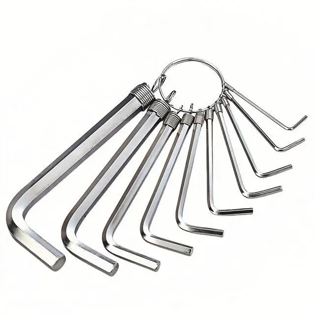 Main image of 10pc Metric Hex Key Set - Professional Grade Cr-V Steel, Rust-Resistant, Keyring Design | Fits Bike, Furniture, Auto Repair | 1.5-10mm (1.5,2,2.5,3,3.5,4,5,6,8,10mm)