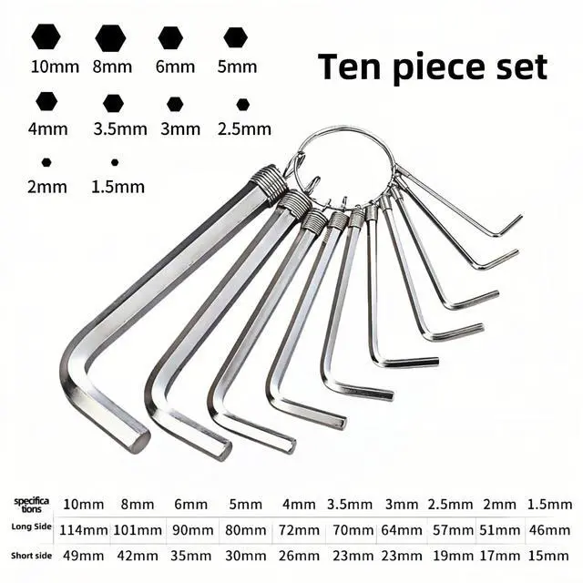 Alt view image 2 of 7 - 10pc Metric Hex Key Set - Professional Grade Cr-V Steel, Rust-Resistant, Keyring Design | Fits Bike, Furniture, Auto Repair | 1.5-10mm (1.5,2,2.5,3,3.5,4,5,6,8,10mm)