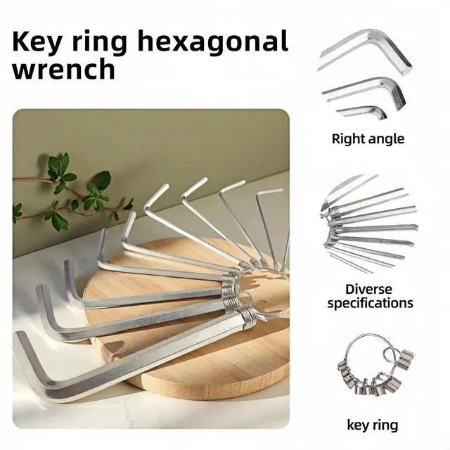 Alt view image 6 of 7 - 10pc Metric Hex Key Set - Professional Grade Cr-V Steel, Rust-Resistant, Keyring Design | Fits Bike, Furniture, Auto Repair | 1.5-10mm (1.5,2,2.5,3,3.5,4,5,6,8,10mm)