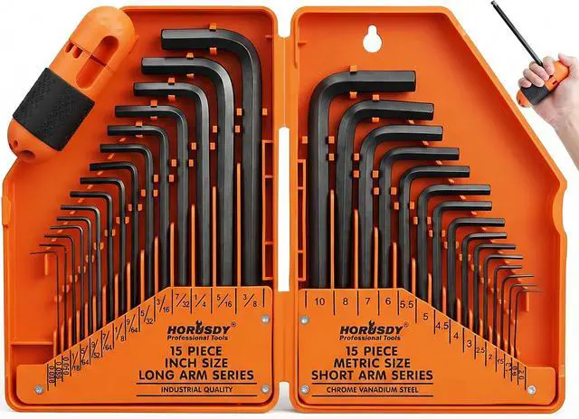 Main image of 32-Piece Hex Key Set with Another Torque Handle, Allen Wrench Set Inch/Metric MM(0.7mm-10mm) SAE(0.028"-3/8)