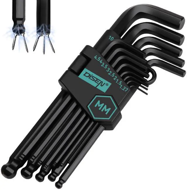 Main image of 13 Pieces Hex Key Allen Wrench Set Metric Size with Ball End | 1.27-10 MM, Long Arm Ball Design, Chrome Vanadium Steel