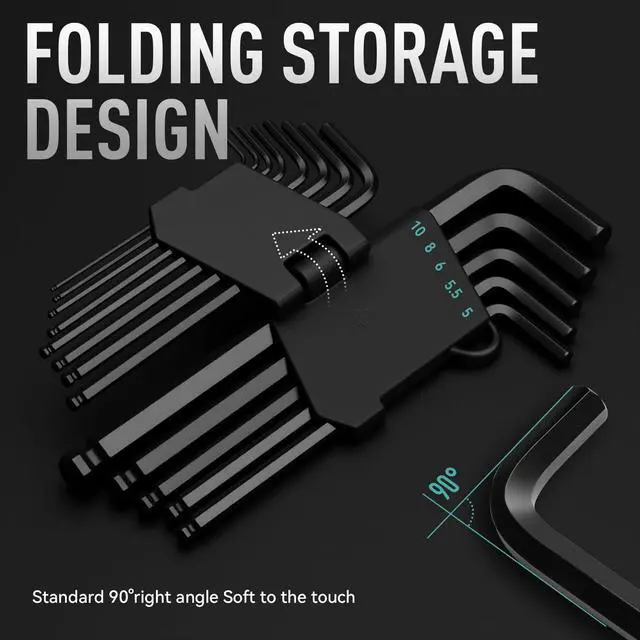 Alt view image 5 of 7 - 13 Pieces Hex Key Allen Wrench Set Metric Size with Ball End | 1.27-10 MM, Long Arm Ball Design, Chrome Vanadium Steel