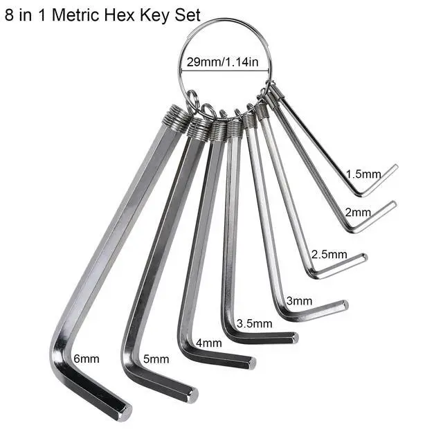 Alt view image 3 of 6 - 8 in 1 Metric Hex Key Set, Keychain Allen Wrench Bike Repair Tool, Portable Hex Head Socket Screw, Rust-Resistant, Keyring Design, Fits 1.5mm, 2mm, 2.5mm, 3mm, 3.5mm, 4mm, 5mm, 6mm