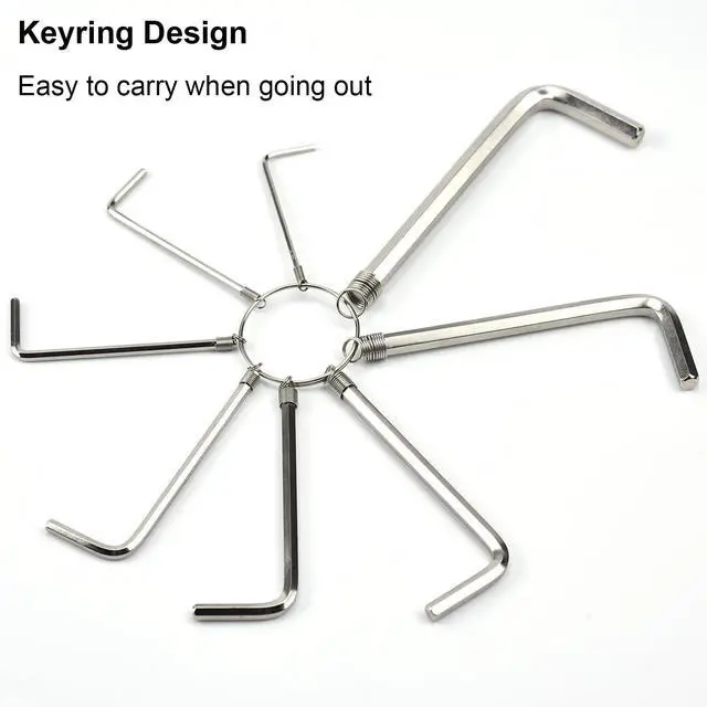 Alt view image 2 of 6 - 8 in 1 Metric Hex Key Set, Keychain Allen Wrench Bike Repair Tool, Portable Hex Head Socket Screw, Rust-Resistant, Keyring Design, Fits 1.5mm, 2mm, 2.5mm, 3mm, 3.5mm, 4mm, 5mm, 6mm