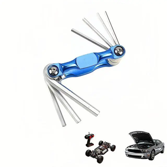 Main image of Professional 8-in-1 Folding Hex Key Set, CR-V Steel Metric Allen Wrench Multi-Tool, Blue, 1.5-6mm, Compact Design with Carabiner for Bike, Auto, Furniture Repair