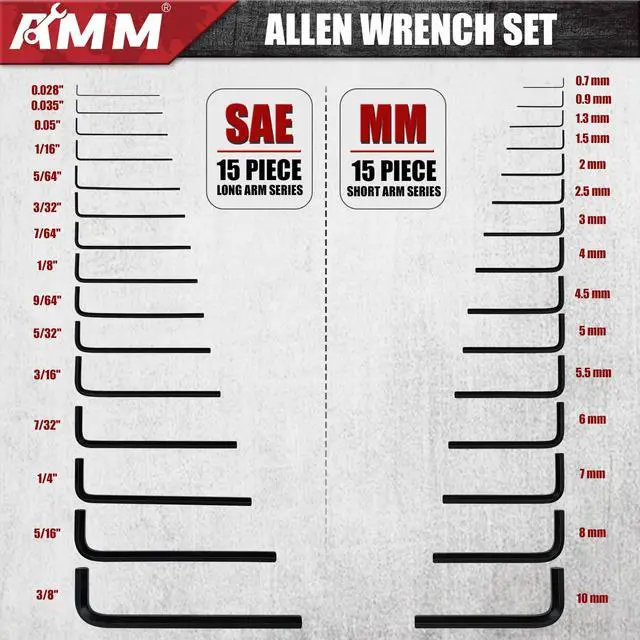 Alt view image 2 of 6 - 31-Piece Hex Key Wrench Set, Metric and SAE Allen Wrenches (0.028-3/8 inch, 0.7-10 mm) L Shape Allen Keys, Chrome Vanadium Steel
