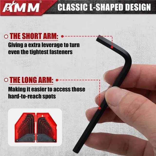 Alt view image 4 of 6 - 31-Piece Hex Key Wrench Set, Metric and SAE Allen Wrenches (0.028-3/8 inch, 0.7-10 mm) L Shape Allen Keys, Chrome Vanadium Steel