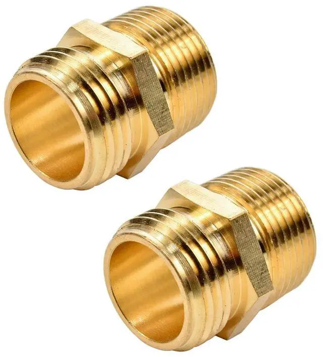 Main image of 2 Pack 3/4" GHT to 3/4" NPT Male Connector, Brass Garden Hose Fitting, Male Hose Adapter (3/4"GHT Male x 3/4"NPT Male)
