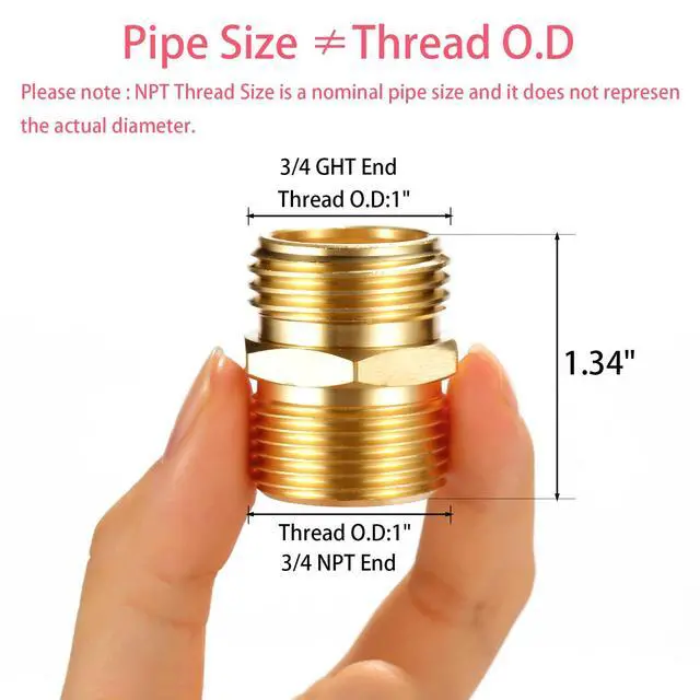 Alt view image 2 of 7 - 2 Pack 3/4" GHT to 3/4" NPT Male Connector, Brass Garden Hose Fitting, Male Hose Adapter (3/4"GHT Male x 3/4"NPT Male)