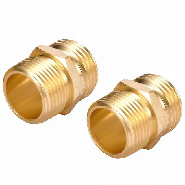 Alt view image 7 of 7 - 2 Pack 3/4" GHT to 3/4" NPT Male Connector, Brass Garden Hose Fitting, Male Hose Adapter (3/4"GHT Male x 3/4"NPT Male)