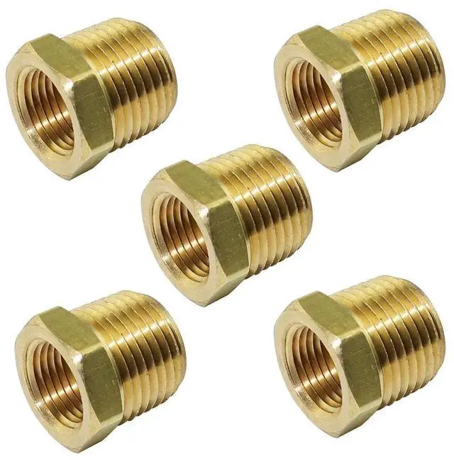 Main image of 1/2" NPT Male x 1/4" NPT Female Brass Bushing Reducer Reducing Pipe Adapter Fitting 5pcs 1200 PSI