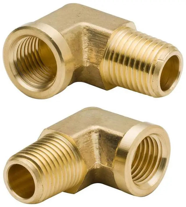 Main image of 1/4 Inch Brass Street 90 Degree Elbow 1/4" NPT Male x 1/4" NPT Female Forged Pipe Fitting (Pack of 2)