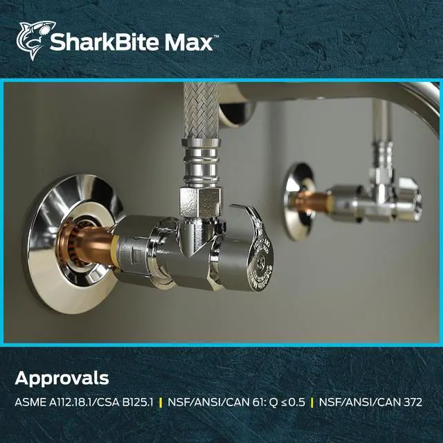 Alt view image 6 of 6 - Max 1/2 x 3/8 Inch Compression Angle Stop Valve, Quarter Turn, Push to Connect Brass Plumbing Fitting, PEX Pipe, Copper, CPVC, PE-RT, HDPE, UR23036