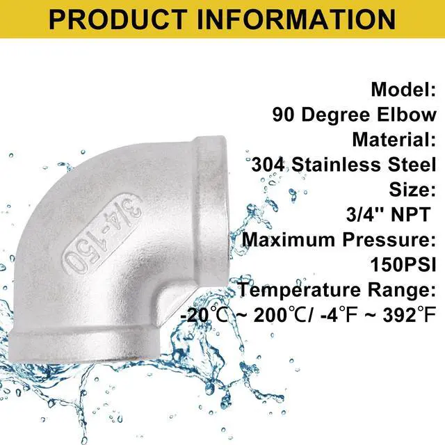 Alt view image 4 of 7 - 2Pcs 304 Stainless Steel 90 Degree Elbow 3/4" NPT Female x 3/4" NPT Female Threaded Pipe Fitting