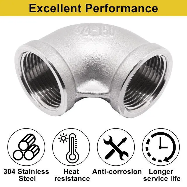Alt view image 3 of 7 - 2Pcs 304 Stainless Steel 90 Degree Elbow 3/4" NPT Female x 3/4" NPT Female Threaded Pipe Fitting