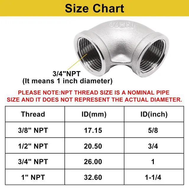 Alt view image 2 of 7 - 2Pcs 304 Stainless Steel 90 Degree Elbow 3/4" NPT Female x 3/4" NPT Female Threaded Pipe Fitting