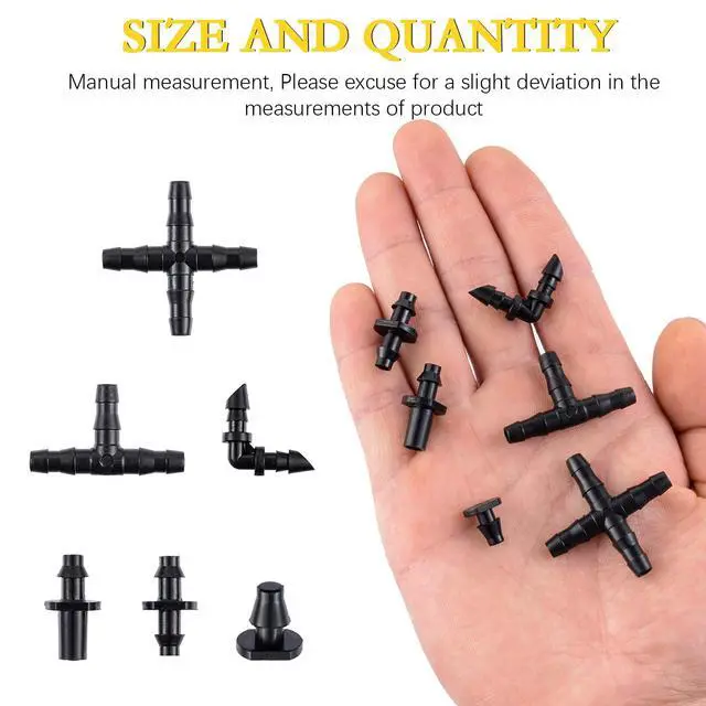 Alt view image 5 of 7 - 280 Pcs Barbed Connectors Irrigation Fittings Kit,Drip Irrigation Barbed Connectors 1/4''Tubing Fittings Kit for Flower Pot Garden Lawn(Straight Barbs,Single Barbs,Tees,Elbows,End Plug,4-Way Coupling)