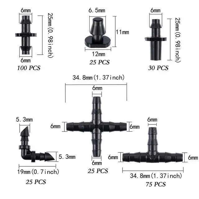 Alt view image 4 of 7 - 280 Pcs Barbed Connectors Irrigation Fittings Kit,Drip Irrigation Barbed Connectors 1/4''Tubing Fittings Kit for Flower Pot Garden Lawn(Straight Barbs,Single Barbs,Tees,Elbows,End Plug,4-Way Coupling)