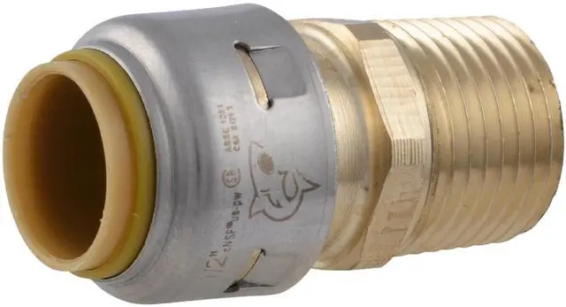 Main image of Max 1/2 Inch MNPT Adapter, Push to Connect Brass Plumbing Fitting, PEX Pipe, Copper, CPVC, PE-RT, HDPE, UR120A