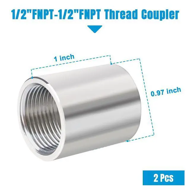 Alt view image 2 of 6 - 304 Stainless Steel Pipe Coupling Fitting, 1/2" x 1/2" Female Pipe Coupler Connector Adapter Fitting (1" Length, 2Pcs)