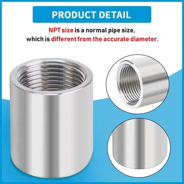 Alt view image 4 of 6 - 304 Stainless Steel Pipe Coupling Fitting, 1/2" x 1/2" Female Pipe Coupler Connector Adapter Fitting (1" Length, 2Pcs)