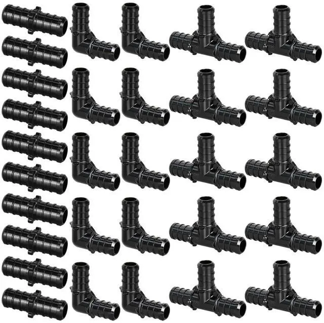 Main image of 30pcs 1/2" Poly PPSU Barb Crimp PEX Fitting Combo, No Lead | 10pcs Each Elbows Tees Straight Couplings for PEX Pipe