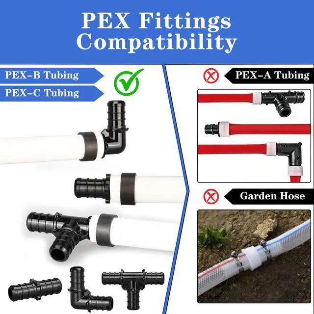 Alt view image 2 of 7 - 30pcs 1/2" Poly PPSU Barb Crimp PEX Fitting Combo, No Lead | 10pcs Each Elbows Tees Straight Couplings for PEX Pipe